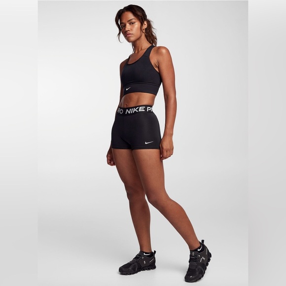 Nike Pro Shorts Women's Size Large Black White Wide Waistband Compression - Picture 3 of 10